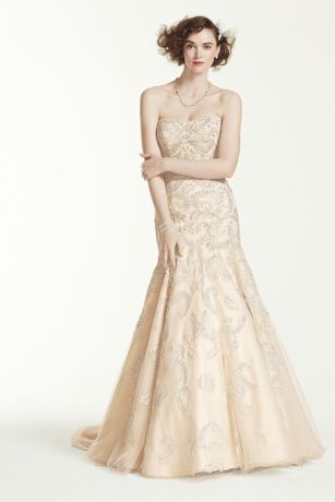Oleg Cassini Champagne Lace Wedding Dress
